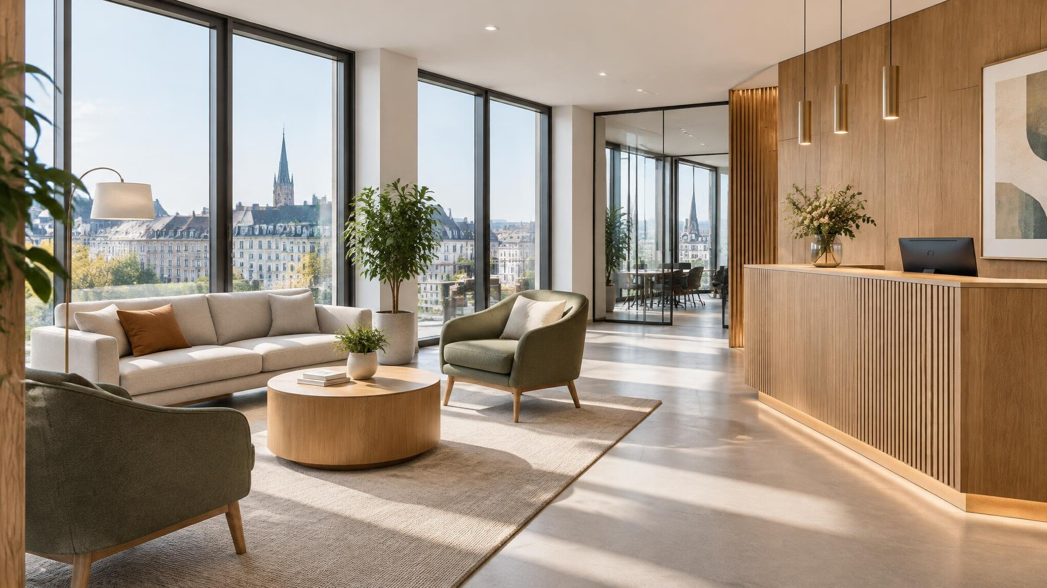 Bright modern reception area with seating