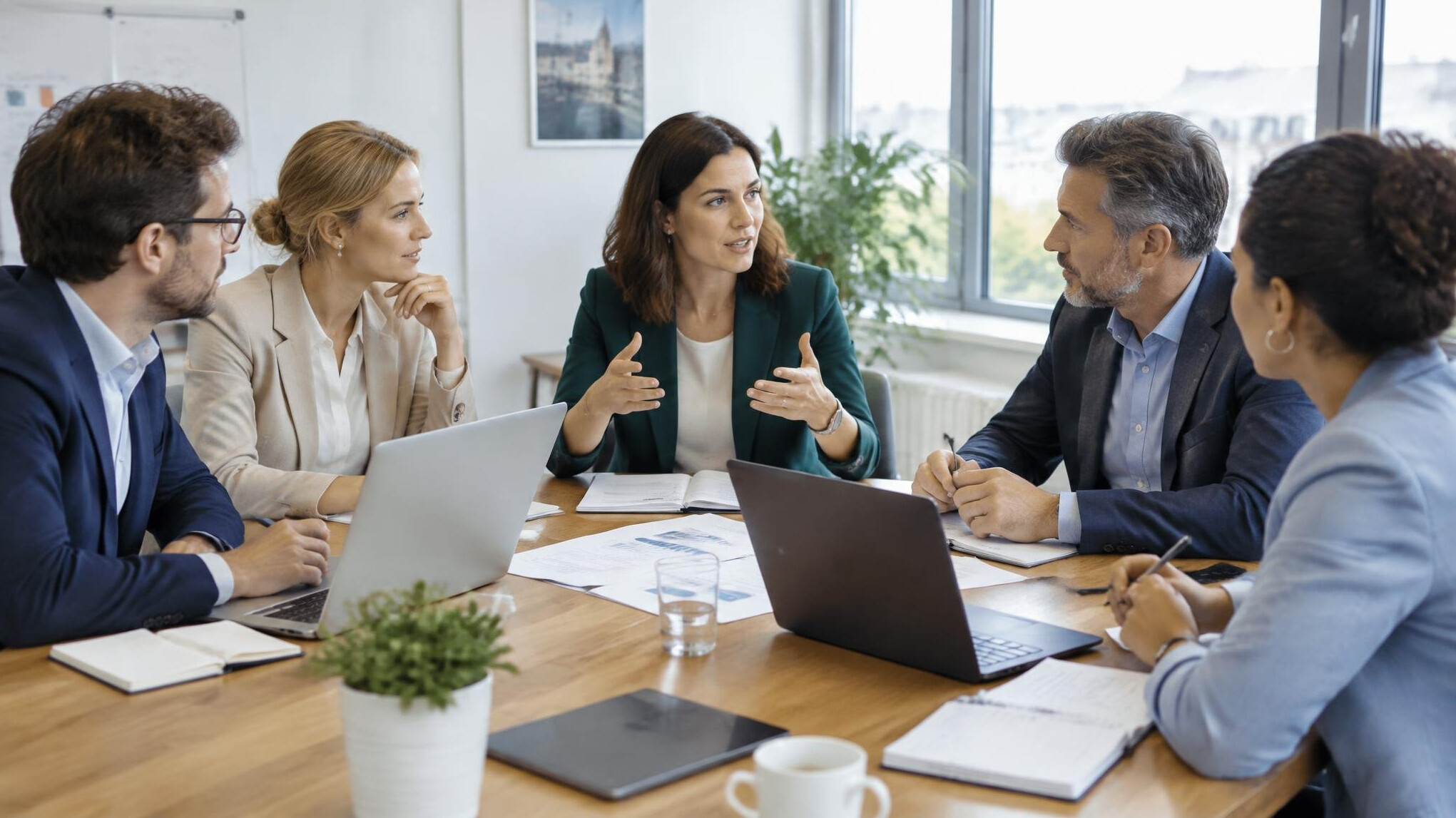 Group of business people discussing around a table